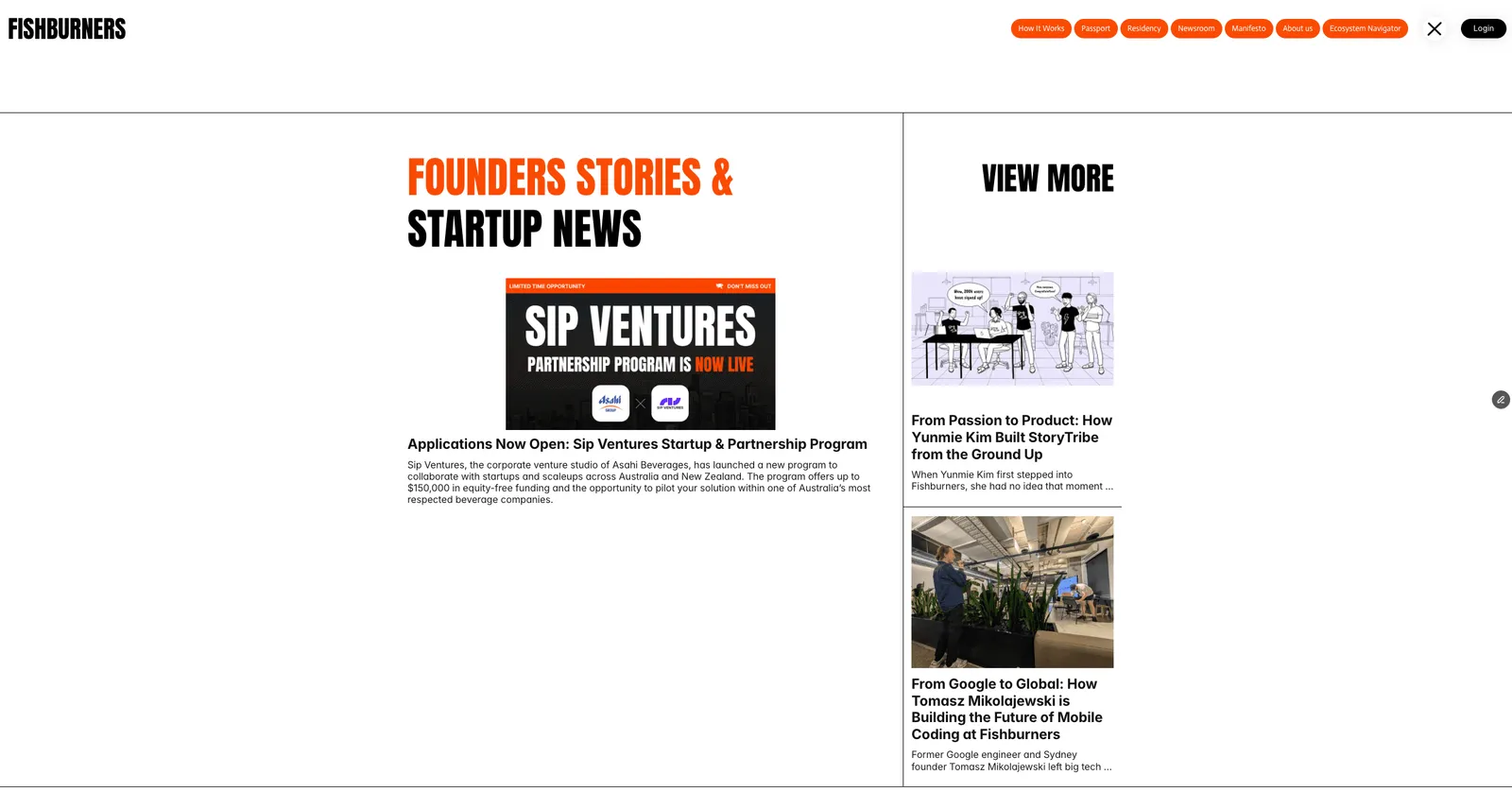 Fishburners website screenshot 3